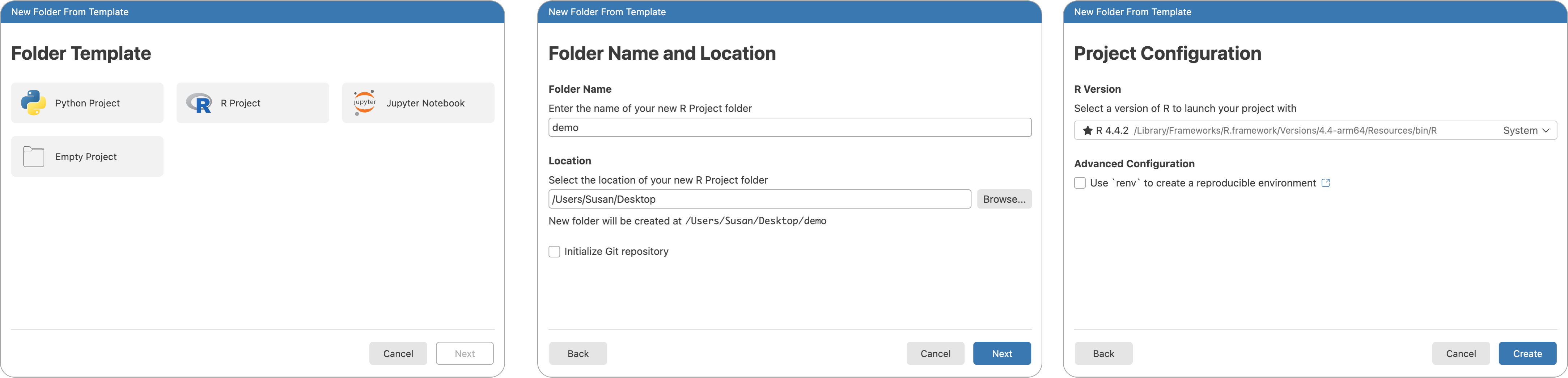 Creating a new project in Positron