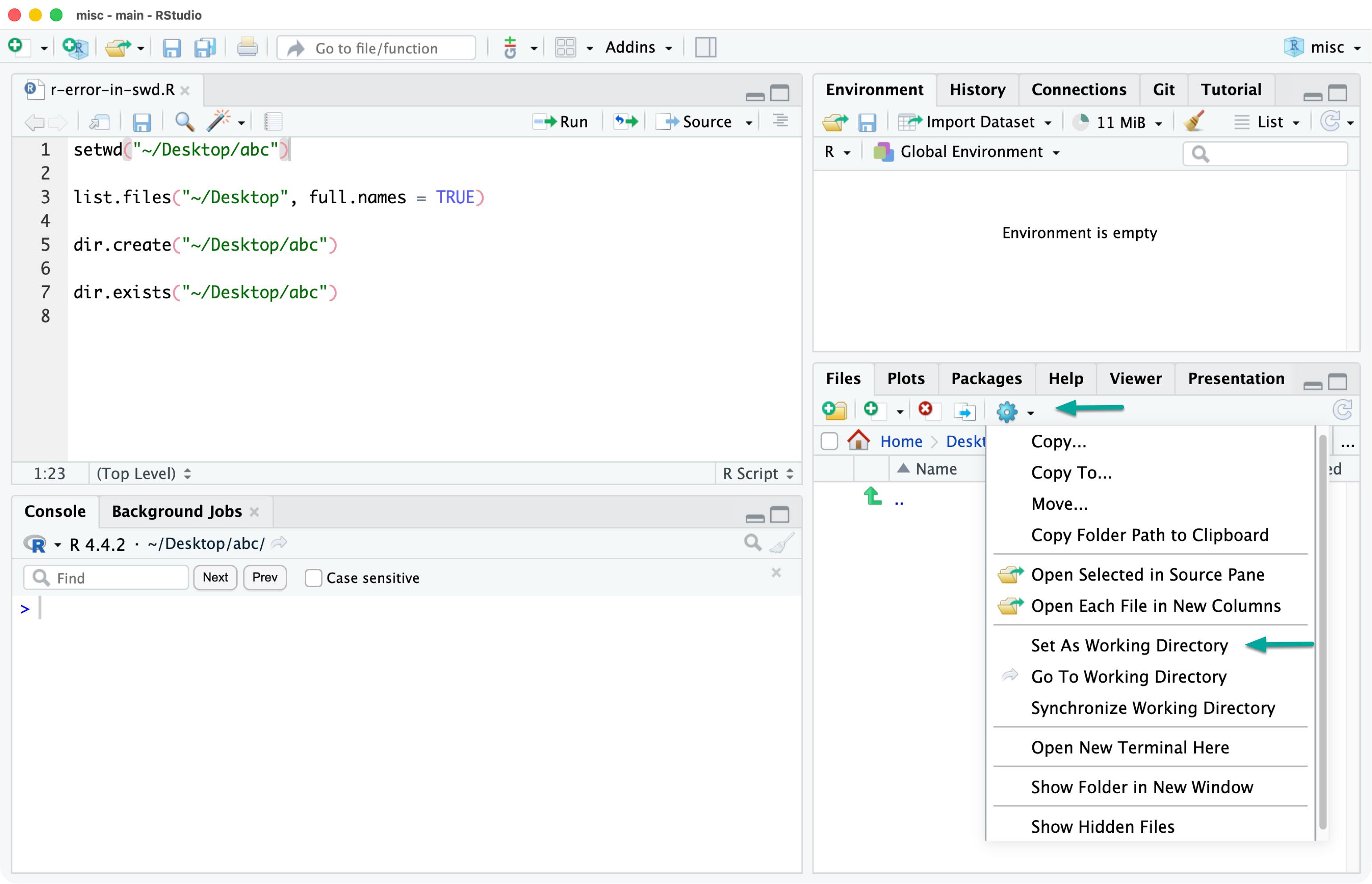 RStudio’s Set as Working Directory feature